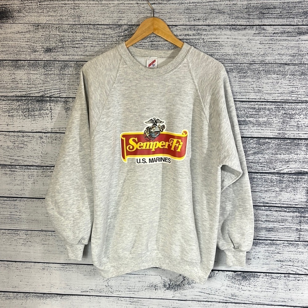 Vintage Marines Semper Fi Jerzees USA Made Crew Neck Sweater